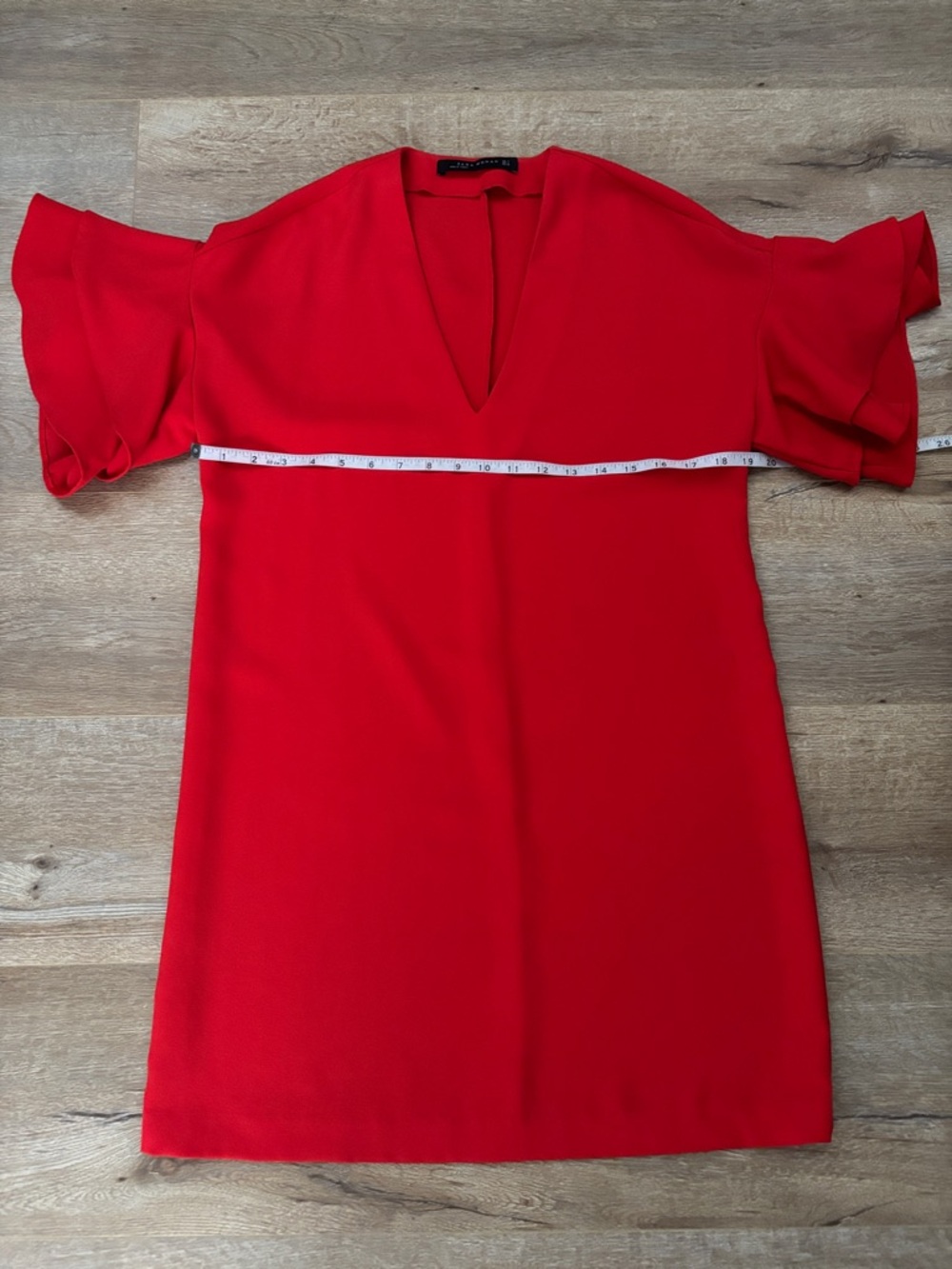 Zara Red V-Neck Shift Tunic with Flutter Sleeves